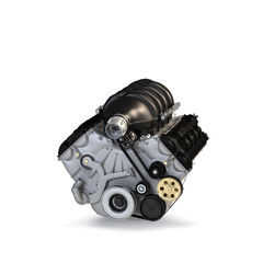 Car motor engine Concept with green arrows from the grass. Recycling concept. Isolated on white