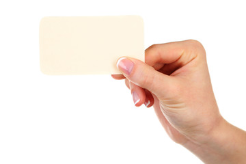 Obraz premium Hand holding business card, isolated on white