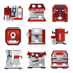 Flat vector icons for selling coffee machines
