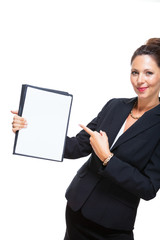 Businesswoman Showing a Document with Copy Space
