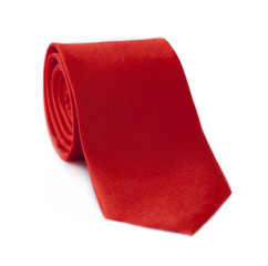 Red rolled tie isolated on white background