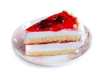strawberry cake on white background