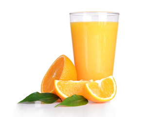Glass of orange juice isolated on white
