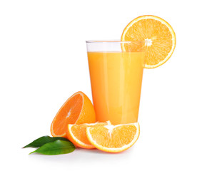 Glass of orange juice isolated on white