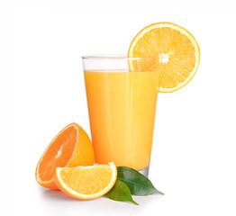 Glass of orange juice isolated on white