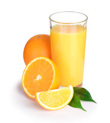 Glass of orange juice isolated on white