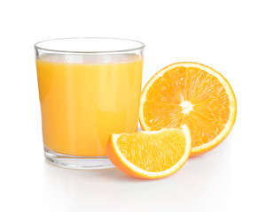 Glass of orange juice isolated on white