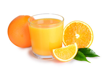 Glass of orange juice isolated on white