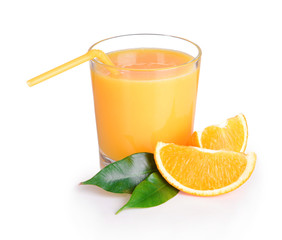 Glass of orange juice isolated on white