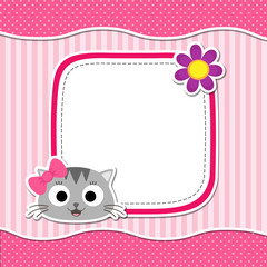 Illustration with cute cat and flower for girl. 