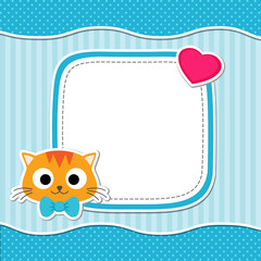 Illustration with cute cat and heart for boy.