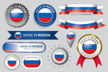 Made in Russia Seal, Russian Flag (Vector Art)