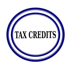 TAX CREDITS black stamp text on white backgroud