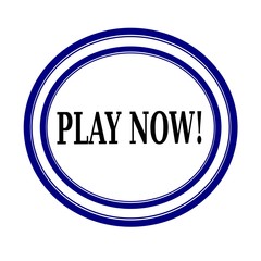 PLAY NOW black stamp text on white
