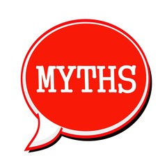 MYTHS white stamp text on red Speech Bubble