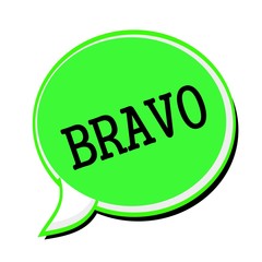 BRAVO black stamp text on green Speech Bubble