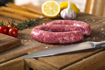 Sausage raw on the board