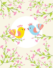 two birds singing in spring time