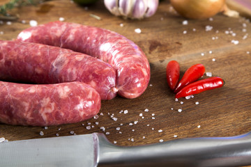 Sausage raw on the board