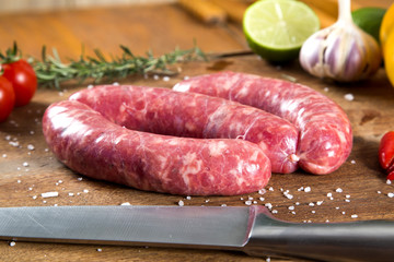 Sausage raw on the board