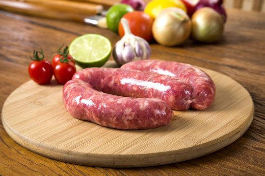 Sausage raw on the board