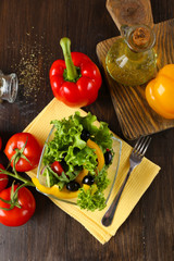 fresh vegetable salad in bowl on table close up