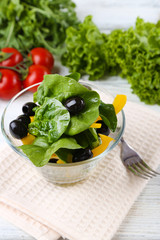 fresh vegetable salad in bowl on table close up