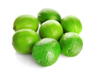 Group of fresh limes isolated on white
