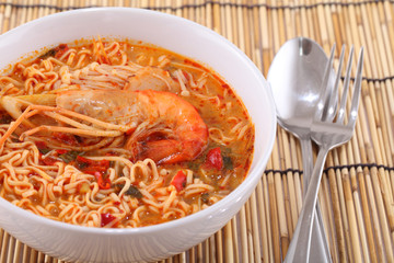 Tom yum kung with noodle soup