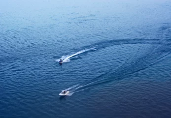Zelfklevend Fotobehang Motor boats © sergfear