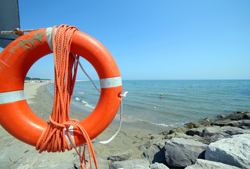 jackets with rope to rescue swimmers in the sea in summer