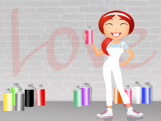 girl with spray cans