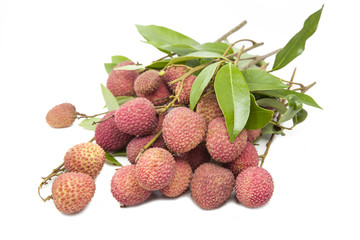 fresh lychees on white background