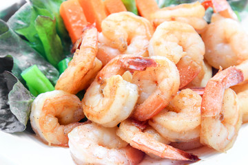 Fried Shrimp with chilli peper on the white background