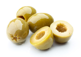Green olives isolated on white