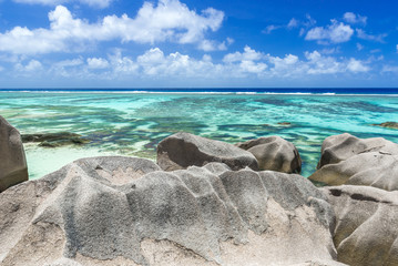 Fototapeta na wymiar Tropical Paradise of Seychelles- Anse Source d'Argent - Beach on island La Digue