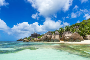 Tropical Paradise of Seychelles- Anse Source d'Argent - Beach on island La Digue