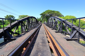 Fototapeta na wymiar Historic bridge on river kwai in Kanchanaburi at Thailand