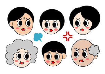 家族の表情イラストセット: 怒った顔
