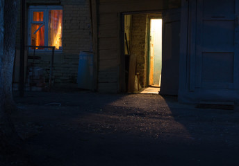 Fototapeta na wymiar Doorway at Night in Shadow