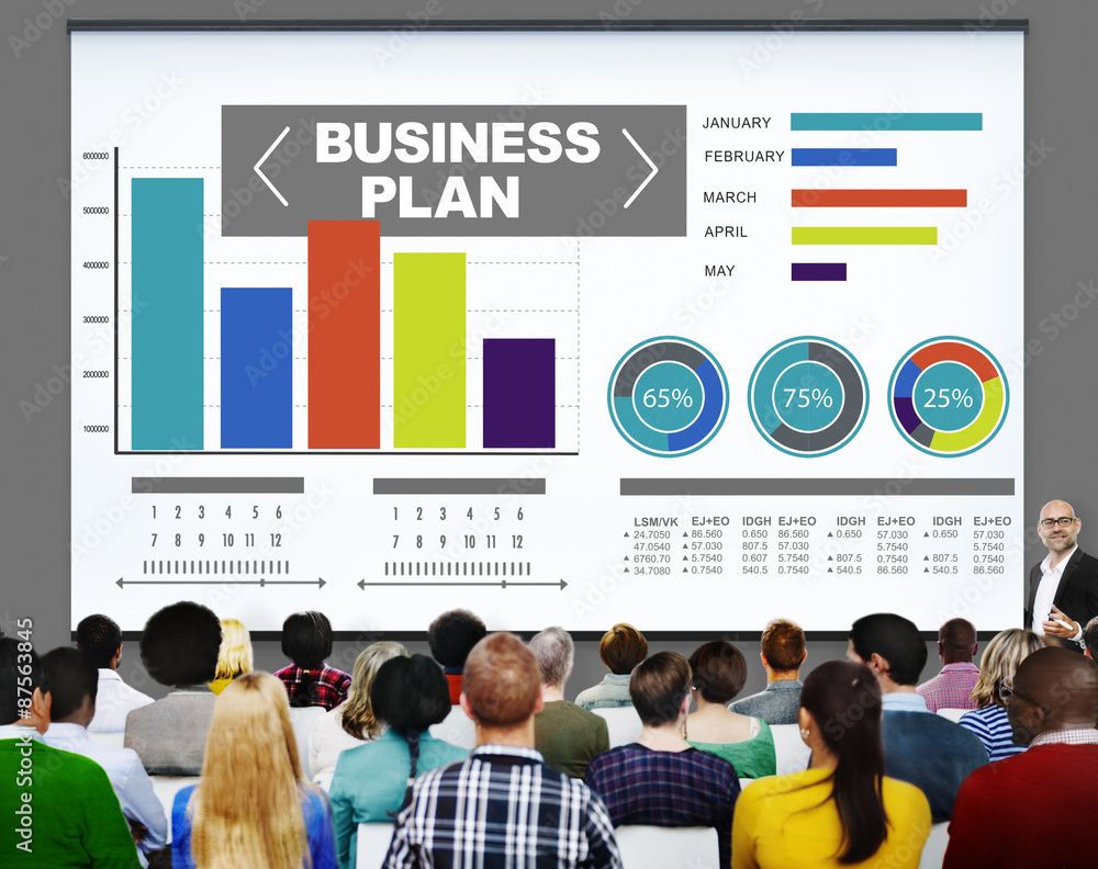 Poster business plan bar graph data development information concept