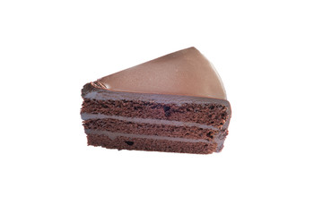 piece of chocolate cake isolated on white background