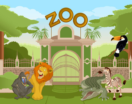 Zoo gate with african animals 2