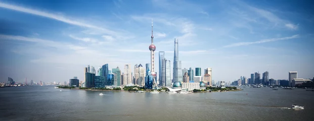 Tuinposter panoramische skyline van shanghai en bezienswaardigheden © zhu difeng