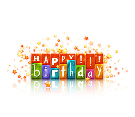 Fototapeta na wymiar Color blocks with letters. Happy birthday congratulation. Vector