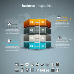 Business infographic made of ladder and blocks. © grki