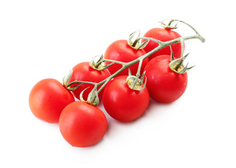 Bunch of fresh cherry tomatoes isolated on white