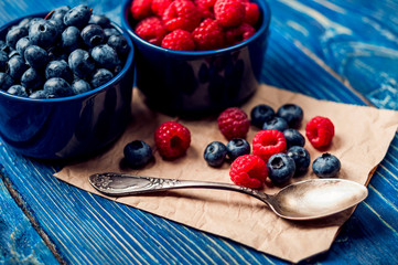 raspberries and blueberries