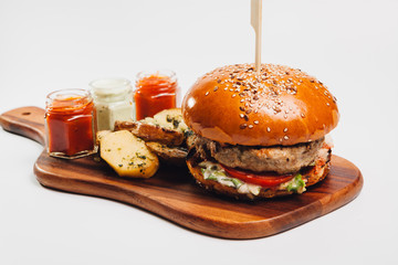 burger with fries