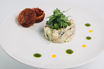 chicken salad on a white